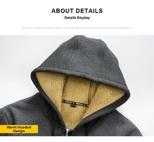 Detailed view of the warm faux lambswool lining and hood design of the men's winter hoodie
