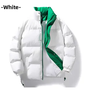 Detailed view of white winter jacket with green lining and adjustable drawstring hem