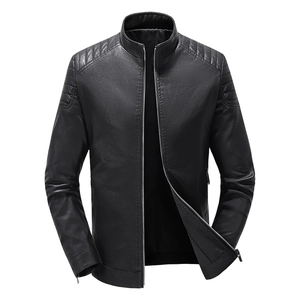 Veste ajustée en simili cuir noir pour homme avec épaules matelassées et col montant