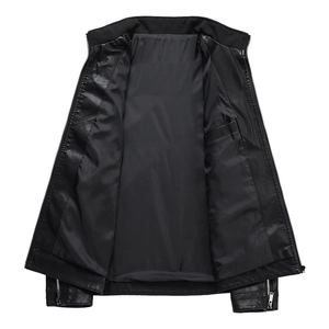 Veste homme cintrée en cuir noir avec col montant et détail de poche intérieure