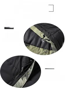 Detail of winter puffer jacket featuring adjustable drawstring hem and heavy-duty zipper closure