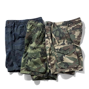 Mens camouflage cargo shorts set featuring durable cotton fabric and functional side pockets