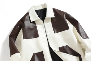 Giacca da uomo in ecopelle con design color block colletto a rever e tasche sul petto