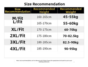 Detailed size chart for men hooded puffer jacket ranging from size M to 4XL