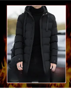 Detail of windproof cuffs and drawstring hood on black winter parka for men