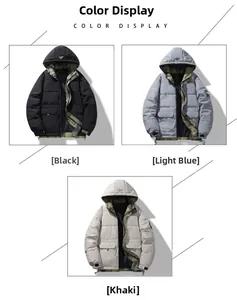Detailed close-up showing camo lining and multiple color options for men's hooded jacket
