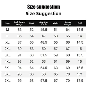 Detailed size suggestion chart for men long hooded padded jacket from size M to 7XL