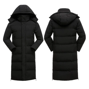 Long black hooded winter parka coats with windproof quilting for men and women