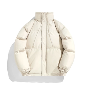Men Minimalist Stand Collar Padded Jacket Polyester Warm Winter Quilted Coat Casual Loose Windproof Outerwear For Men Solid Color