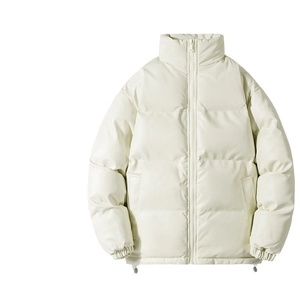 Piumino in pelle PU bianco avorio da uomo con collo alto e vestibilità casual