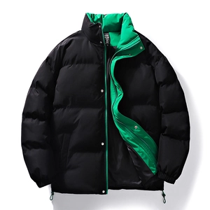 Men Stand Collar Padded Jacket Warm Windproof Winter Coat Contrast Lining Streetwear Loose Padded Outerwear For Men Women
