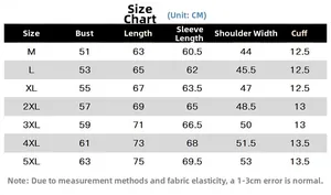 Detailed size guide table for men's PU leather biker jacket from size M up to 5XL