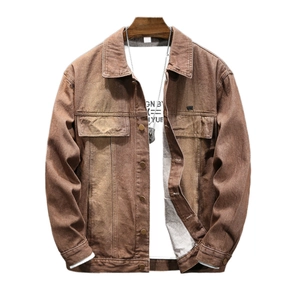 Giacca di jeans marrone classico da uomo con lavaggio retrò e stile slim fit