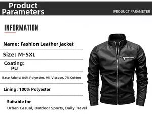 Detailed fabric composition of men's PU biker jacket with size range M-5XL