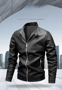 Detail view of black PU leather jacket showing horizontal quilting on shoulders and sleeves