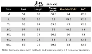 Men's leather jacket size chart with detailed chest, length, and sleeve measurements