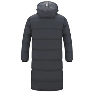 Men long hooded over-the-knee padded winter coat in dark grey with CHN logo detail