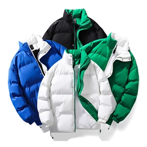 Winter puffer jacket for men and women featuring stand collar and four vibrant color options