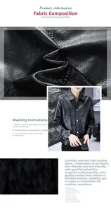 Detailed macro view of black PU leather jacket showing collar and rich lychee texture