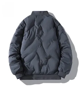Detail view of men baseball collar quilted jacket with unique diagonal stitching patterns