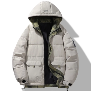 Men Winter Hooded Padded Jacket Thickened Windproof Coat With Camouflage Lining Streetwear Casual Cargo Outerwear For Youth