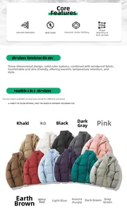 Multi-color collection of windproof padded jackets with a functional stand collar design