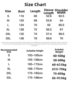 Detailed size chart for men's loose fit winter cardigan jacket with measurements S-3XL