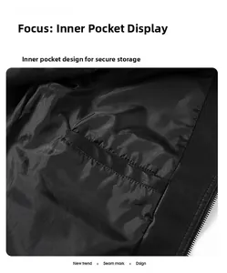 Detail of internal pocket with leather piping and zipper on black biker jacket
