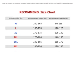 Size chart showing height and weight recommendations from M to 4XL for men's winter jacket