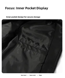 Close-up of the internal safety pocket on this black PU leather motorcycle jacket
