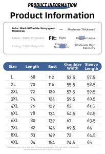 Detailed size chart for men's waterproof windbreaker jacket ranging from size L to 9XL