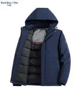 Detail of blue men's parka with thermal reflective lining and adjustable velcro cuffs