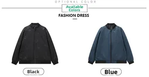 Detailed view of black and navy bomber jackets with geometric pattern and ribbed cuffs