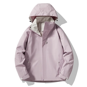 Waterproof pale purple hooded outdoor windbreaker jacket for couples in size M
