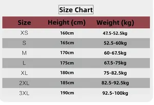 Outdoor hooded jacket size chart showing recommended height and weight from XS to 3XL