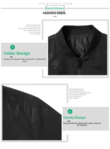 Detail view of men's bomber jacket with ribbed collar and geometric pattern print