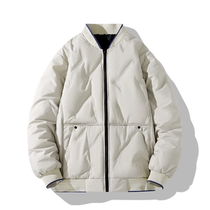 Men Plus Size Quilted Bomber Jacket Windproof Padded Coat Winter Outerwear Ribbed Collar Baseball Style Warm Bomber Jacket