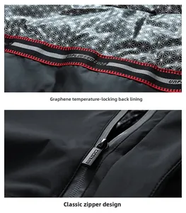 Detail of graphene thermal lining with hexagonal pattern and sports zipper on jacket