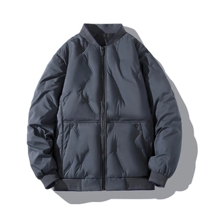 Men's grey-blue quilted bomber jacket with ribbed collar and zip closure in large sizes