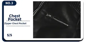Detail view of men's matte black leather jacket showing zippered chest pocket and texture