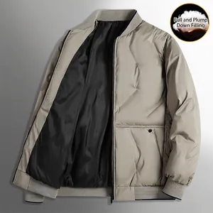 Herren Steppjacke mit Baseballkragen in Khaki und warmer Premium-Daunenfüllung