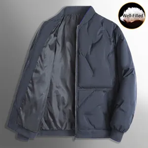Marineblaue Herren-Steppjacke mit geripptem Baseballkragen und warmem Reißverschluss