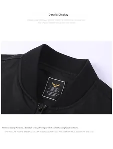 Detail of the MA1 pilot jacket's ribbed collar and vintage-style inner neck label