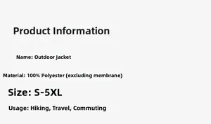 Detailed size chart and material specs for waterproof outdoor hiking jacket S-5XL