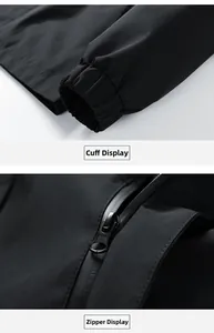 Detail of elastic cuffs and waterproof glued zipper on a black outdoor jacket