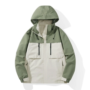 Hooded Patchwork Outdoor Windbreaker Jacket Windproof Waterproof Polyester Lightweight Coat For Hiking Traveling Women Men
