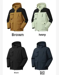 Four colors of outdoor hooded jackets featuring multiple utility pockets and windproof fabric