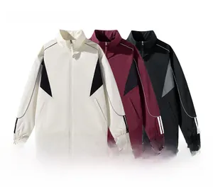 Detail view of water-resistant jackets with stand collar and dual-zipper technology