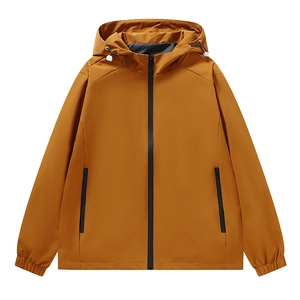 Men Casual Windproof Hooded Jacket 100% Polyester Solid Color Waterproof Windbreaker Outdoor Sport Fashion Zip Up Coat