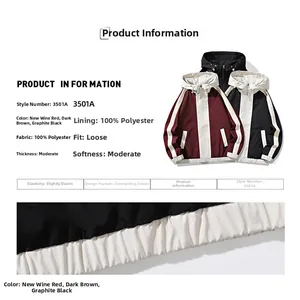Detailed fabric info for men's hooded jacket showing 100% polyester composition
